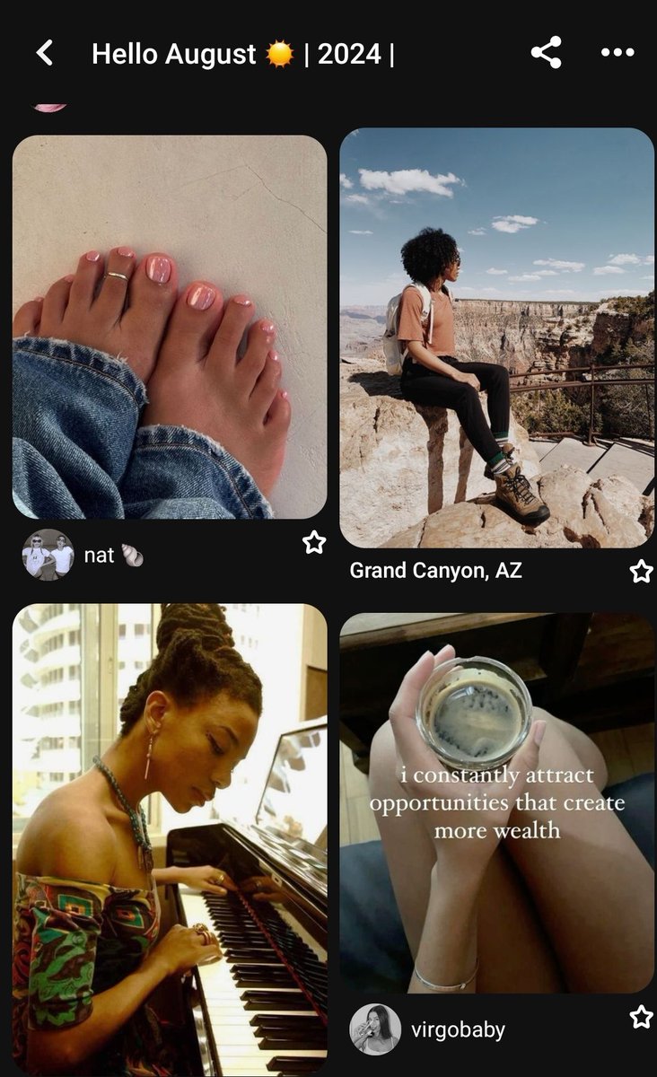 AsherrCole's tweet photo. Here's a glimpse of my August vision board. I painted my toes that color, went on my first solo hike, and started playing around on my keyboard again. 

I use my yearly vision board for inspo but being able to see things manifest monthly has helped me accomplish so much more! https://t.co/BxRhQcHXQ5