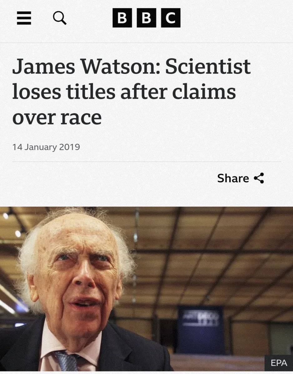MarcoDabizzi's tweet photo. DNA

Immaginate di essere un ricercatore rispettatissimo, a cui viene dato il premio Nobel per aver scoperto la molecola che crea le differenze fra gli esseri umani, il DNA, ed essere poi licenziato ed infamato per aver affermato che gli esseri umani hanno differenze genetiche.

Come sempre, la scienza dice l'opposto di quello che medici, scienziati e media dicono.