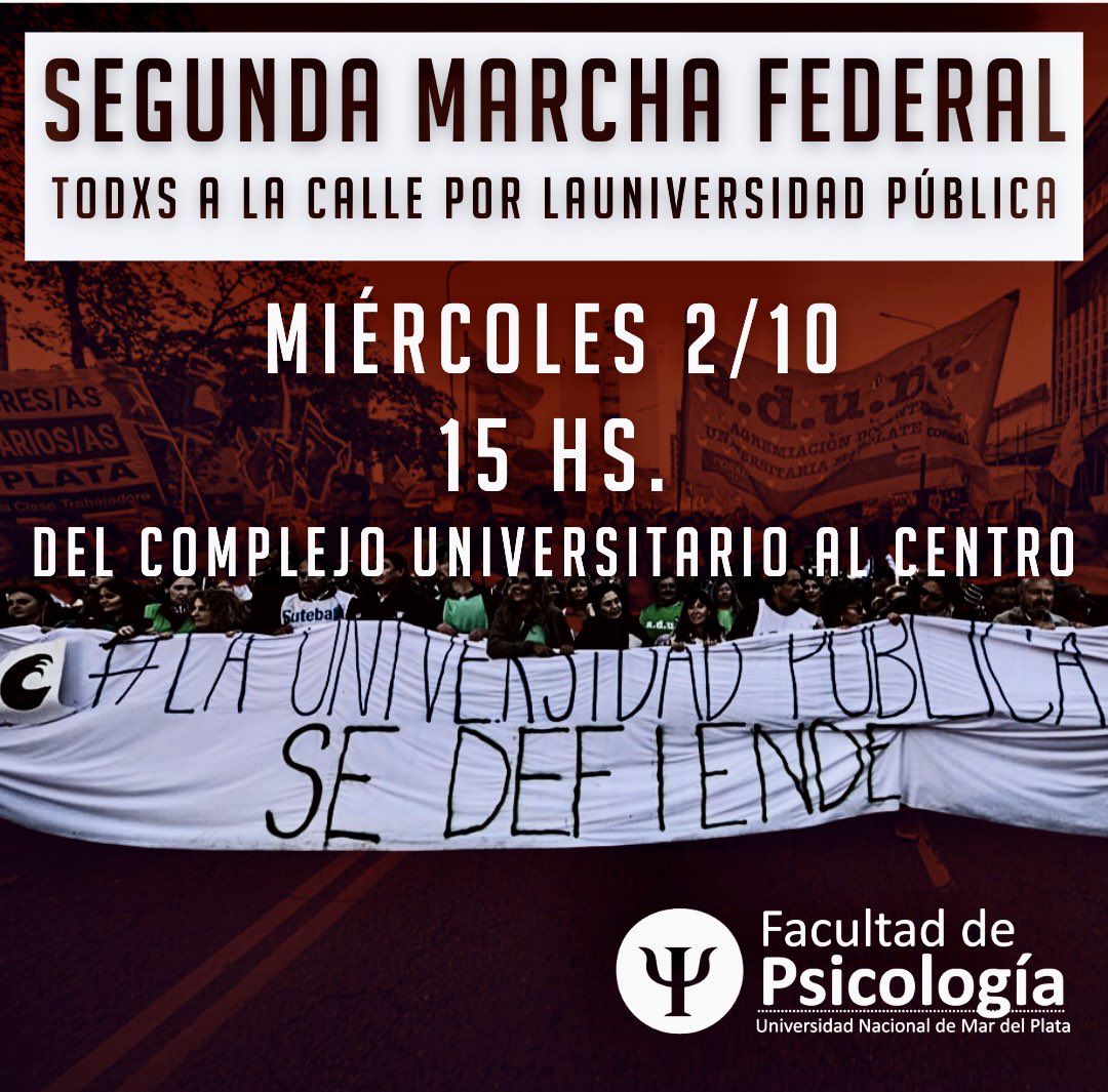 El Sistema Universitario y Científico Público se encuentra amenazado por políticas sistemáticas de desfinanciamiento y desprestigio. 
Marchemos para defenderlo.
No hay Universidad sin salarios dignos.
No dejemos que veten nuestro futuro.
✊🏻¡Nos encontramos en la marcha!