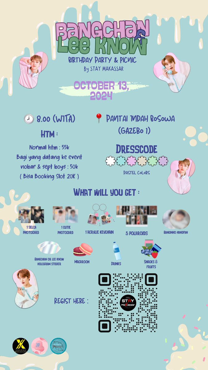 straykids_mks's tweet photo. ◦•●◉✿ Bangchan Lee Know Birthday Party and Picnic by STAYMAKASSAR ✿◉●•◦

will be held on :
🗓 Sunday, October 13, 2024
🕐  08.00
📍 Pantai Indah Bosowa
👕 Pastel Colors (jika bermain air, bawa baju ganti)

📎 https://t.co/YiHGVh2PaH

More information : DM

thankyou 🤍 https://t.co/jQfJFgaOOU