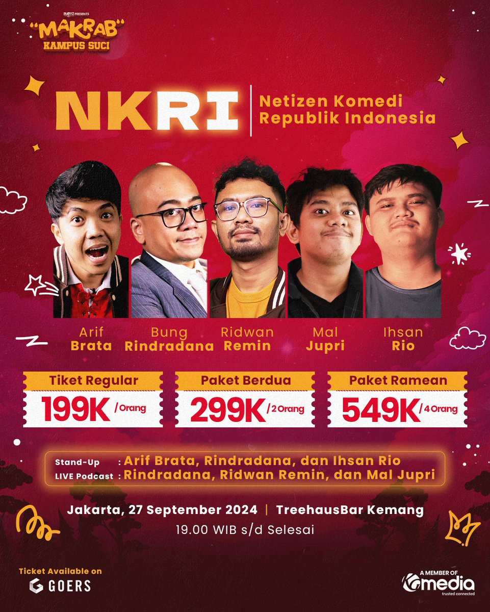 Di MAKRAB nanti akan ada Stand Up pinggir jurang dari Arif Brata dan Rindradana. Selain Stand Up, akan ada LIVE Podcast bareng Rindradana sang Menteri Kegelapan, Ridwan Remin, dan Mal Jupri.

Beli tiketnya di goers.co/makrabkampussu… atau cek IG <a href="/sucikompastv/">SUCI Season 5</a>
