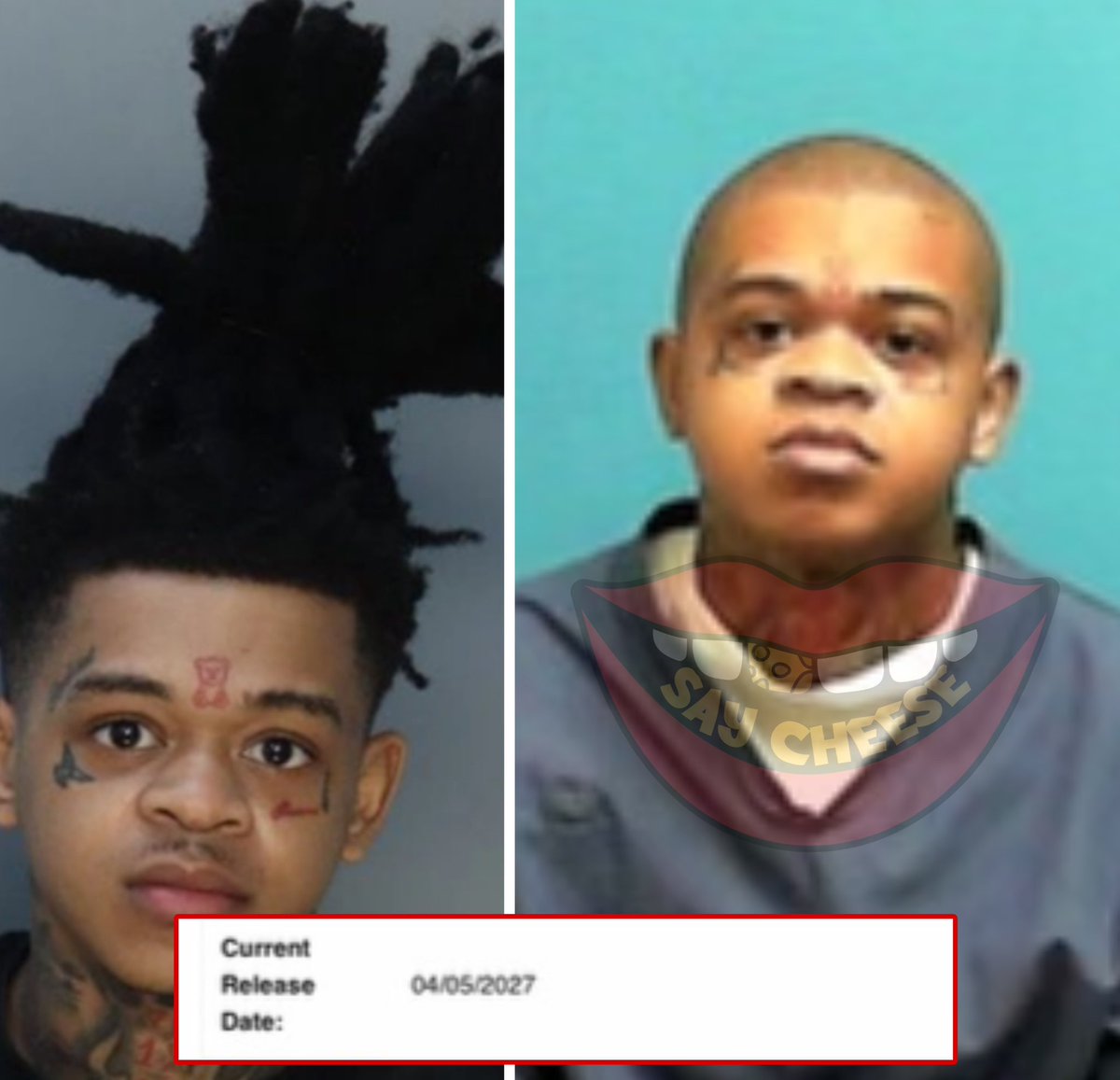 SaycheeseDGTL's tweet photo. Updated mugshot of Florida rapper Spotemgottem. He’s scheduled to be released in April of 2027. https://t.co/jiubnmT5gX