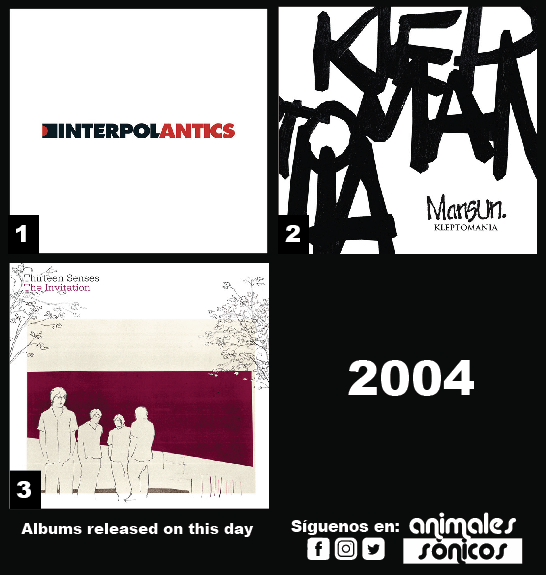 animalessonicos's tweet photo. ÁLBUMES LANZADOS EL 27 DE SEPTIEMBRE DE 2004:
1- "Antics", aclamado segundo álbum de Interpol #indierock #postpunkrevival
2- "Kleptomania", último álbum de Mansun #alternativerock #postpunk #britpop
3- "The Invitation", álbum de Thirteen Senses #alternativerock #postbritpop https://t.co/qNvEuu68Vg