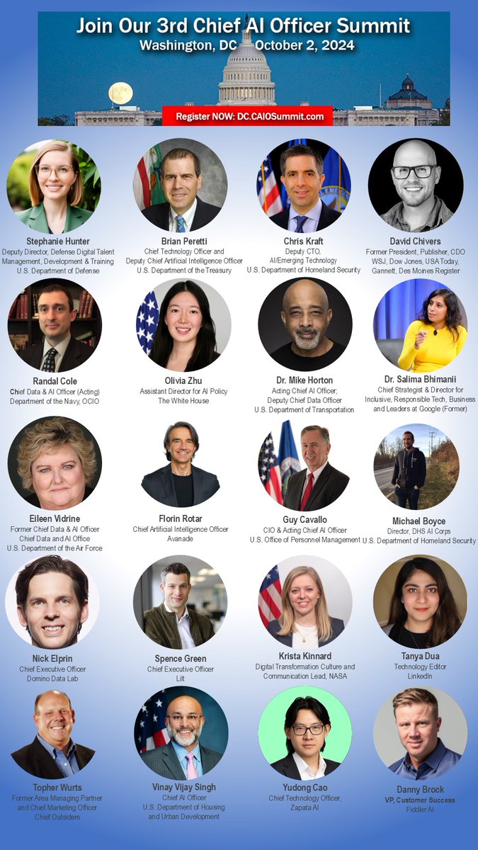 Meet AI hiring leaders from The White House; the United States Department of Defense; the U.S. Department of Homeland Security; the Chief AI Officer at the U.S. Office of Personnel Management (OPM) for a panel session on “Securing Federal AI Talent: Strategies to Drive