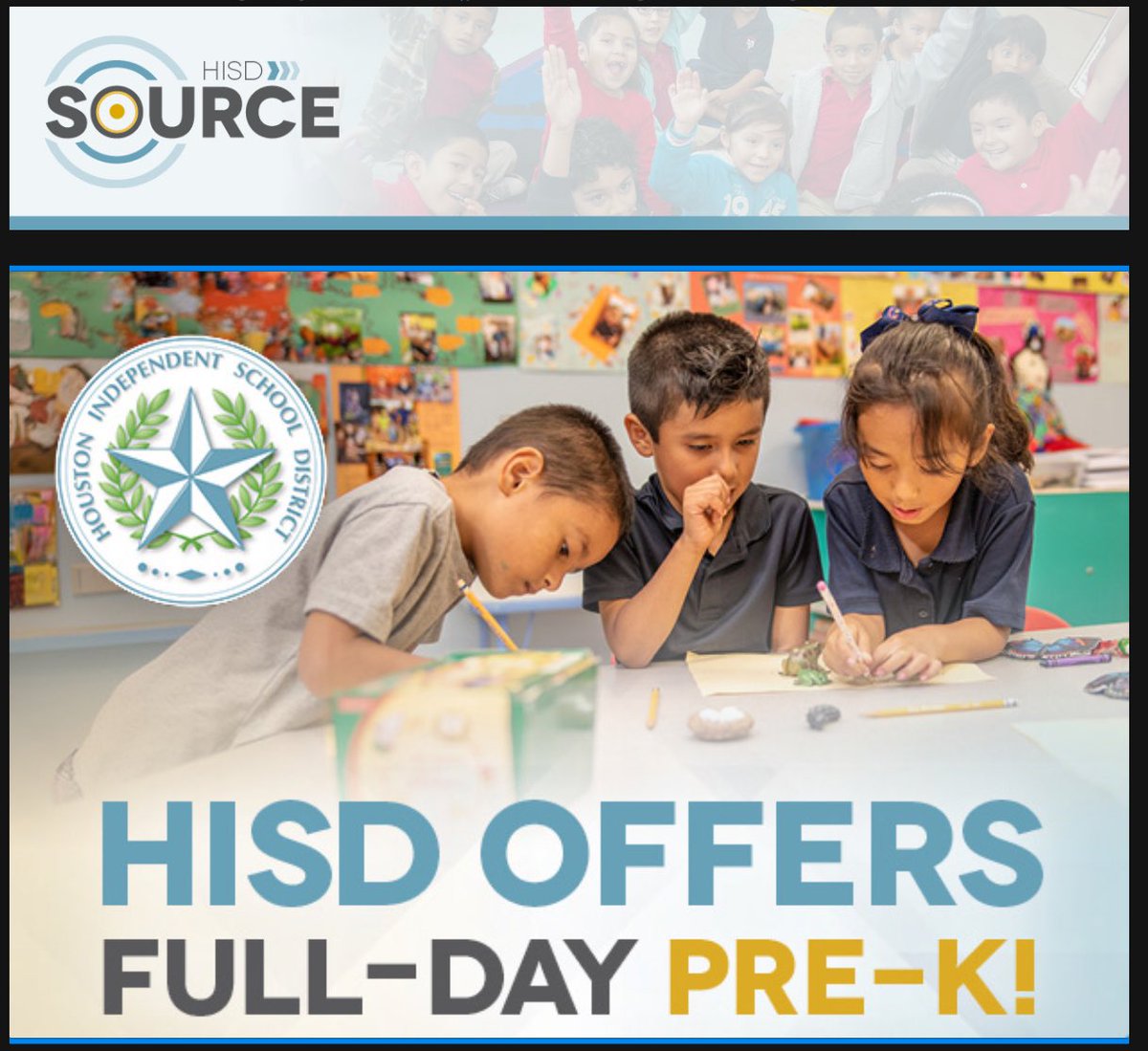 Seats are still available in Pre-K classrooms across HISD! Give your child a head start learning academic basics and building their social skills. Click here to enroll and to see if your child qualifies for FREE full-day Pre-K.