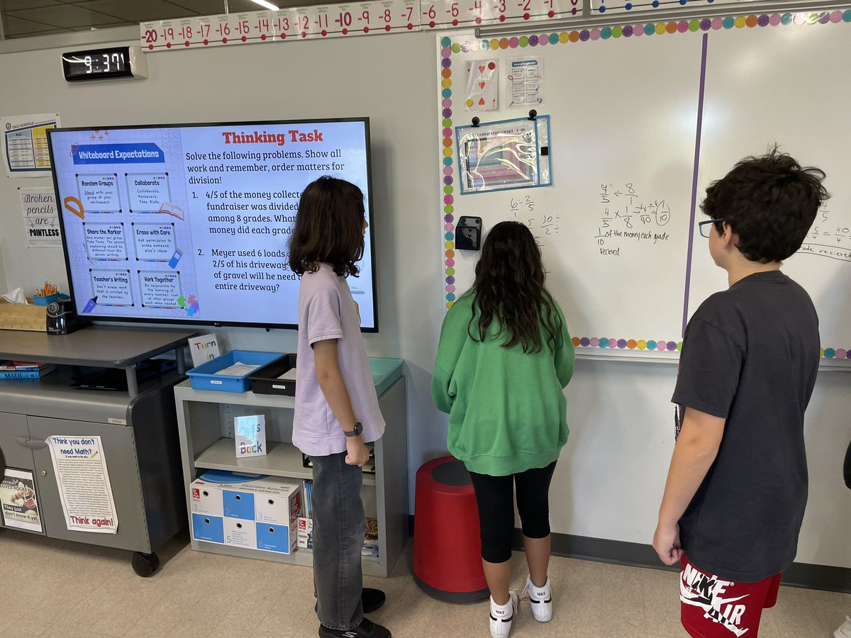 KaitlinBowker's tweet image. Dividing fractions word problems practice for our thinking task in #6thgrademath yesterday in preparation for our quiz. Don’t forget that order matters for division! #buildingthinkingclassrooms @LincJrHi