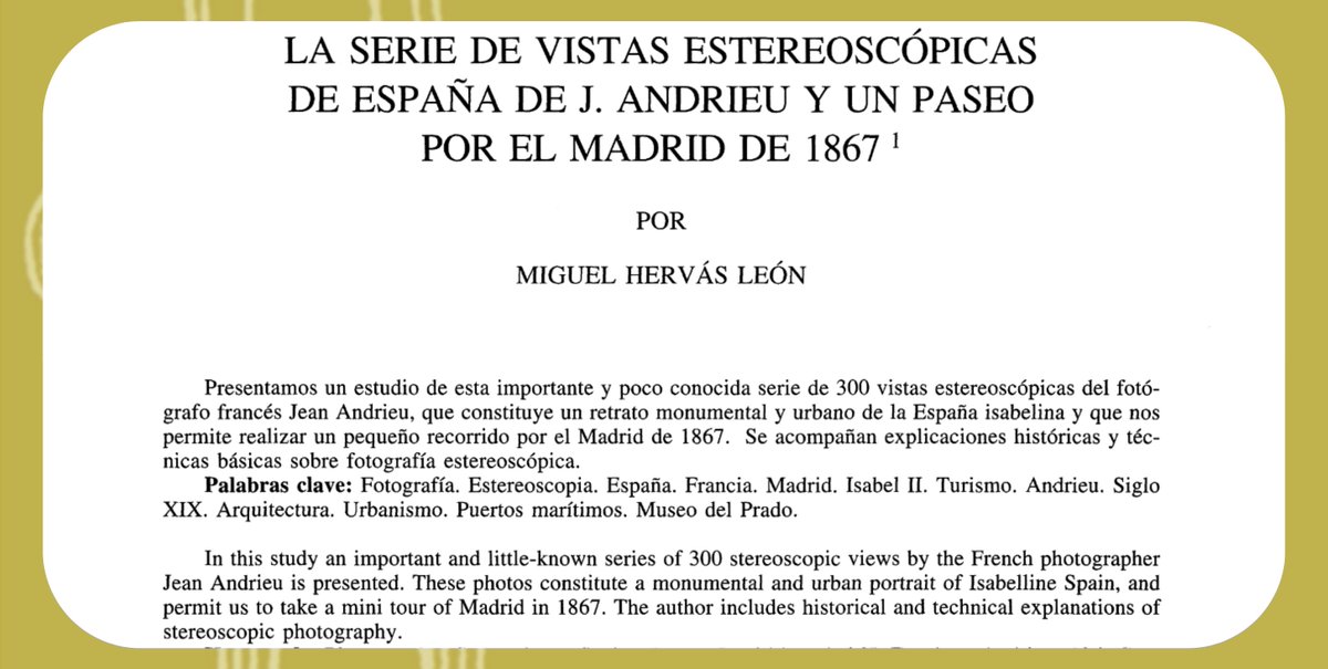 🛄 En el #DíaInternacionaldelTurismo, reivindicamos la importancia de esta actividad en la Historia del Arte con el siguiente artículo, que aborda las estereoscopías realizadas por el fotógrafo francés J. Andrieu en el Madrid del s. XIX:

doi.org/10.3989/aearte…