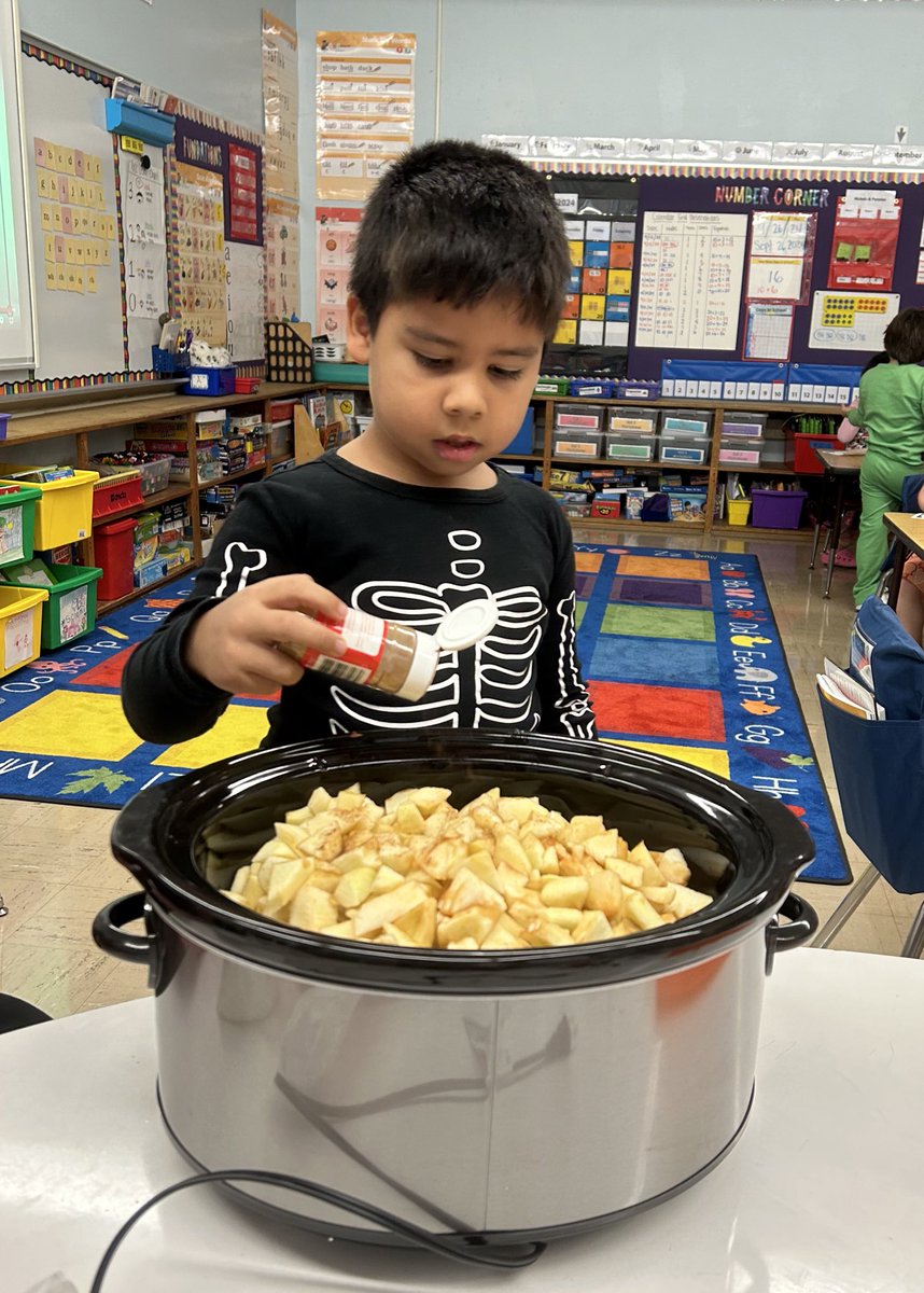 It wouldn’t be Johnny Appleseed day without eating some apples! Students helped make homemade applesauce. We peeled and cut the apples, added sugar and cinnamon, and let it cook in the crockpot for a few hours! We ended our day with a taste test - delicious!🍎🤩 <a href="/RobertHunterES/">Robert Hunter</a>