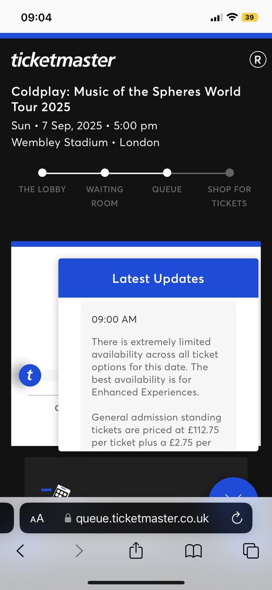 <a href="/Ticketmaster/">Ticketmaster</a> needs some sort of external investigation into the way they run that website because there’s no way it should be accepted that the same second general sale goes live, so does this notification. It’s a disgrace. Absolute scammers. #Ticketmaster #Coldplay