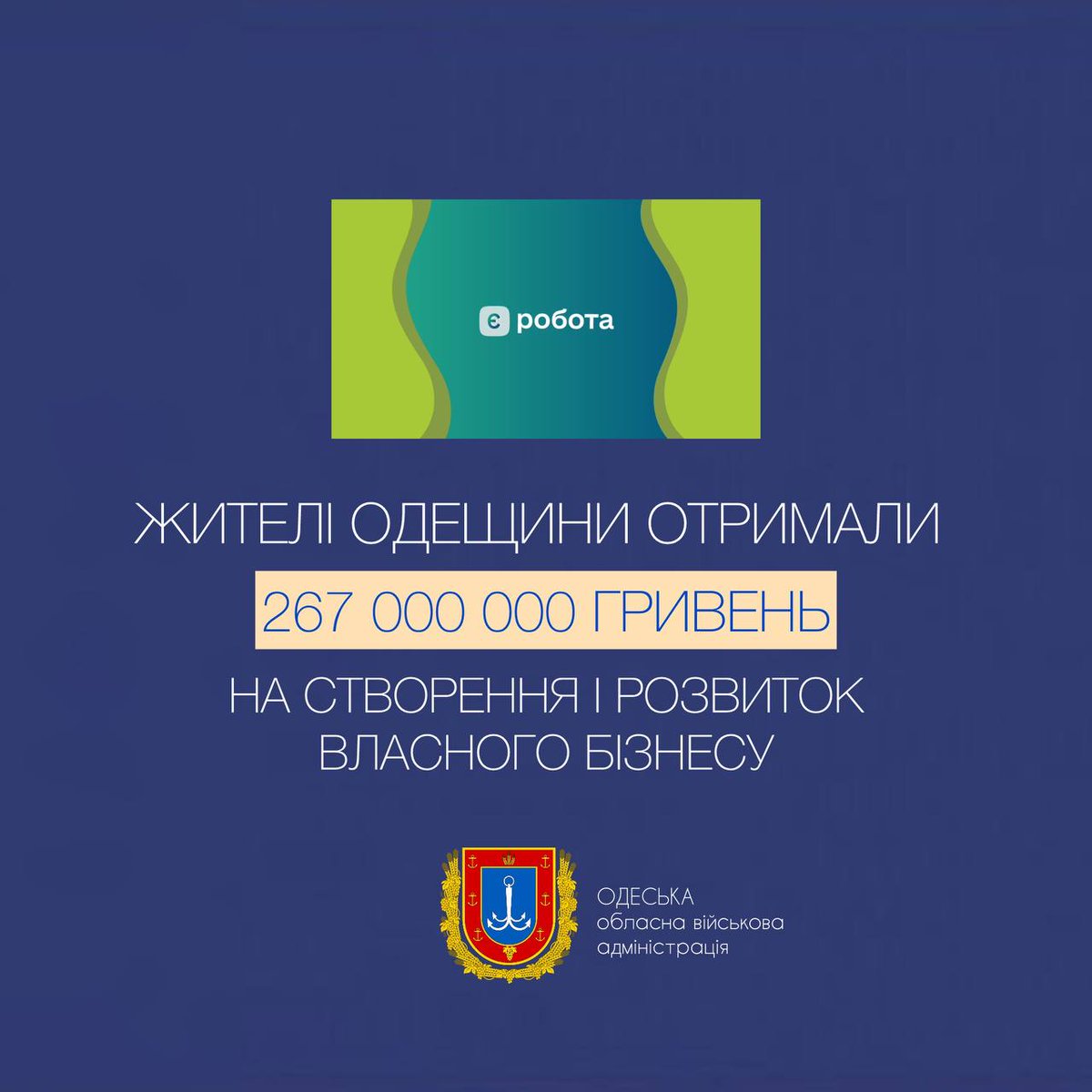 The figure of the day: UAH 267 million

This is the amount of microgrants for setting up or developing their own business that 697 applicants from Odesa Oblast received under the eRobota program. 

Among them are internally displaced persons and combatants.

The grants were