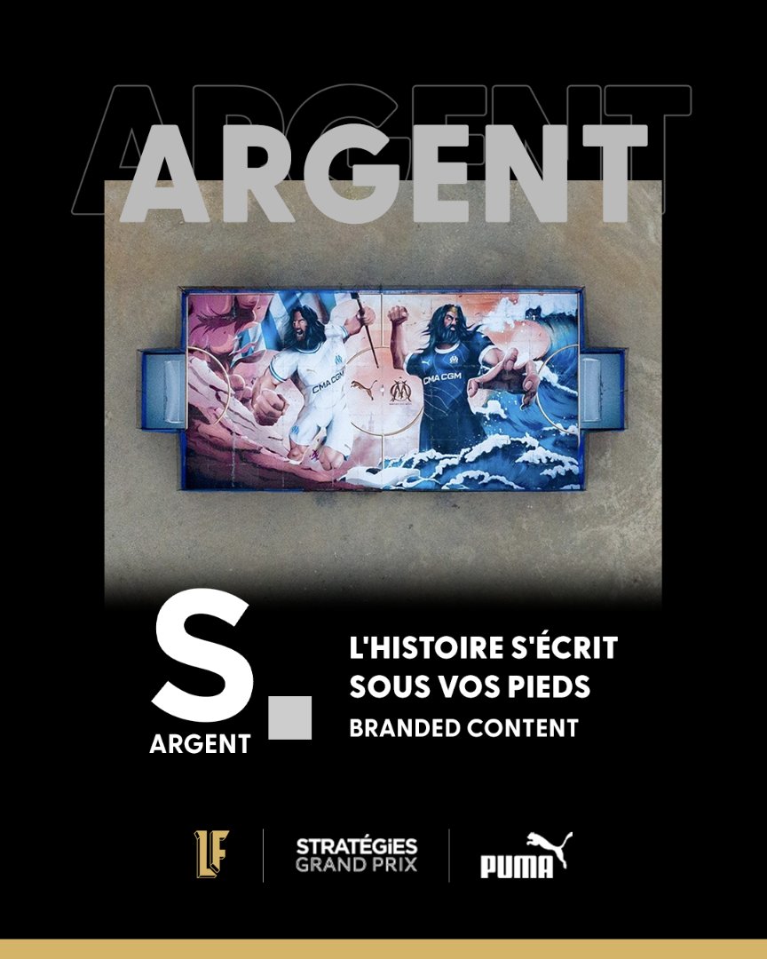Et 1 Argent au GP <a href="/Strategies/">Strategies</a> du Brand Content pour <a href="/pumafootball/">PUMA Football</a> x <a href="/OM_Officiel/">Olympique de Marseille</a> : “L’histoire s’écrit sous vos pieds”.

La campagne continue sa moisson après avoir déjà brillé aux <a href="/EpicaAwards/">Epica Awards</a>, <a href="/The_Clios/">The Clios</a> Sports, Trophées @Sporsora et GP <a href="/Strategies/">Strategies</a> du Sport 2023 🌟
#gpstrat