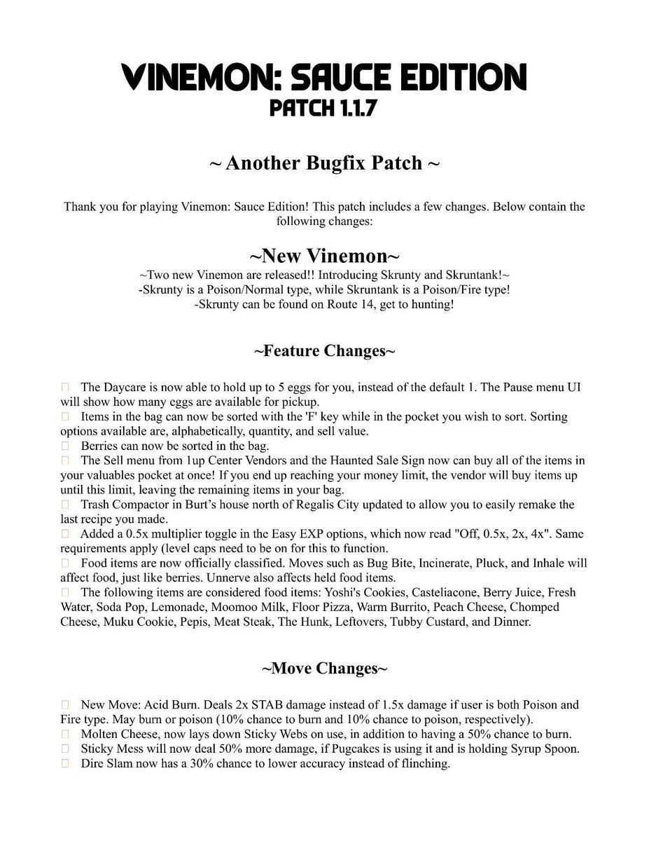 SwoneVial's tweet photo. #Vinemon Update V1.1.7
LOTS of Bug Fixes
New Vinemon
Stat, Feature, Move, &amp; Item Changes + More

HUGE New Patch DL:
https://t.co/CgDmv58JfC
https://t.co/5Wqhkl4dHN

Patch Guide (For v1.1.4 &amp; lower):
https://t.co/JkU2S6Zgxu
#Vinesauce #pokemon #fangame #fakemon

Patch Notes: https://t.co/0JJvThxDTR