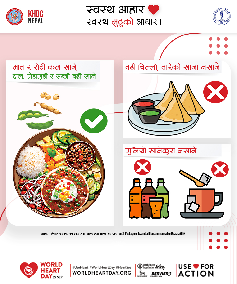 khdc_nepal's tweet photo. स्वस्थ आहार ❤️
स्वस्थ मुटुको ❤️ आधार।
World Heart Day 2024
#useheart  #WorldHeartDay  #heartyes
@sanjibks1969 @worldheartfed https://t.co/qO3eTKsazV