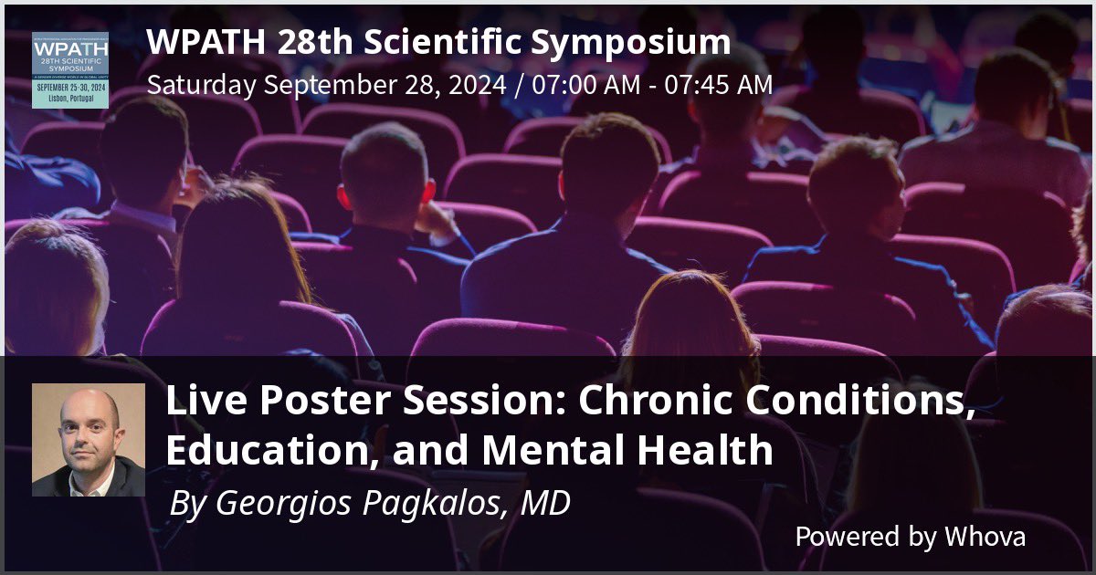 Georgios Pagkalos (@dr_pagkalos) on Twitter photo Join us at the live poster session on Chronic Conditions, Education and Mental Health this Saturday at 7:00 during the #WPATH2024 in Lisbon.
#mentalhealth #transgender #healthcare #education #sexualhealth #chroniccondition <a href="/wpath/">WPATH</a> <a href="/dr_pagkalos/">Georgios Pagkalos</a> <a href="/DrLinFraser/">Lin Fraser</a> Join us at the live poster session on Chronic Conditions, Education and Mental Health this Saturday at 7:00 during the #WPATH2024 in Lisbon.
#mentalhealth #transgender #healthcare #education #sexualhealth #chroniccondition <a href="/wpath/">WPATH</a> <a href="/dr_pagkalos/">Georgios Pagkalos</a> <a href="/DrLinFraser/">Lin Fraser</a>