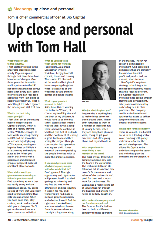 💼 Meet Our CCO: Thomas Hall!

Tom leads Bio Capital's growth by maximizing value from ⚡energy, 🌿feedstock, and 🌱biofertiliser.

Check out his feature in Bioenergy Insight here: bioenergy-news.com/free_copy_rece…

#BioEnergy #Sustainability #Leadership