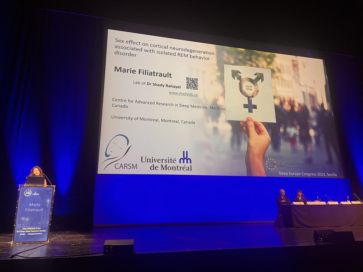 <a href="/MFiliat/">marie filiatrault</a> Marie Filiatrault presents her work on sex effects in synucleinopathies at the opening ceremony of Sleep, one of three students chosen among &gt;200 applicants (!!) Europe 2024 <a href="/ESRS_Sleep/">ESRS</a> Congratulations Marie and amazing presence for the lab!!! #dementia #sleep #sex