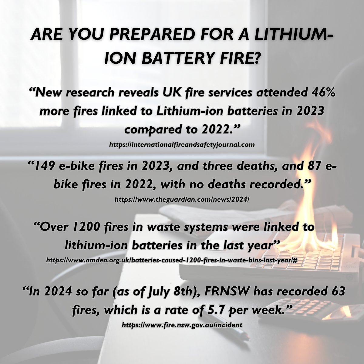 AVDfire's tweet photo. Lithium-ion battery fires can be dangerous! 🔋🔥 With AVDfire’s advanced vermiculite mist tech, you can stop these fires fast. Stay protected—enquire now! https://t.co/lh5MolEcpr
#FireSafety #LithiumionBatteries #AVDFire #Lithex #LithiumionBattery #FireProtection https://t.co/nIqj2eIrrZ