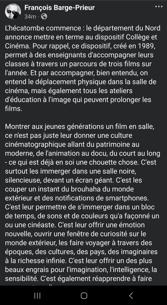 L'hécatombe commence : le département du Nord annonce mettre en terme au dispositif Collège et Cinéma. Pour rappel, ce dispositif, créé en 1989, permet à des enseignants d'accompagner leurs classes à travers un parcours de trois films sur l'année. Et par accompagner, bien