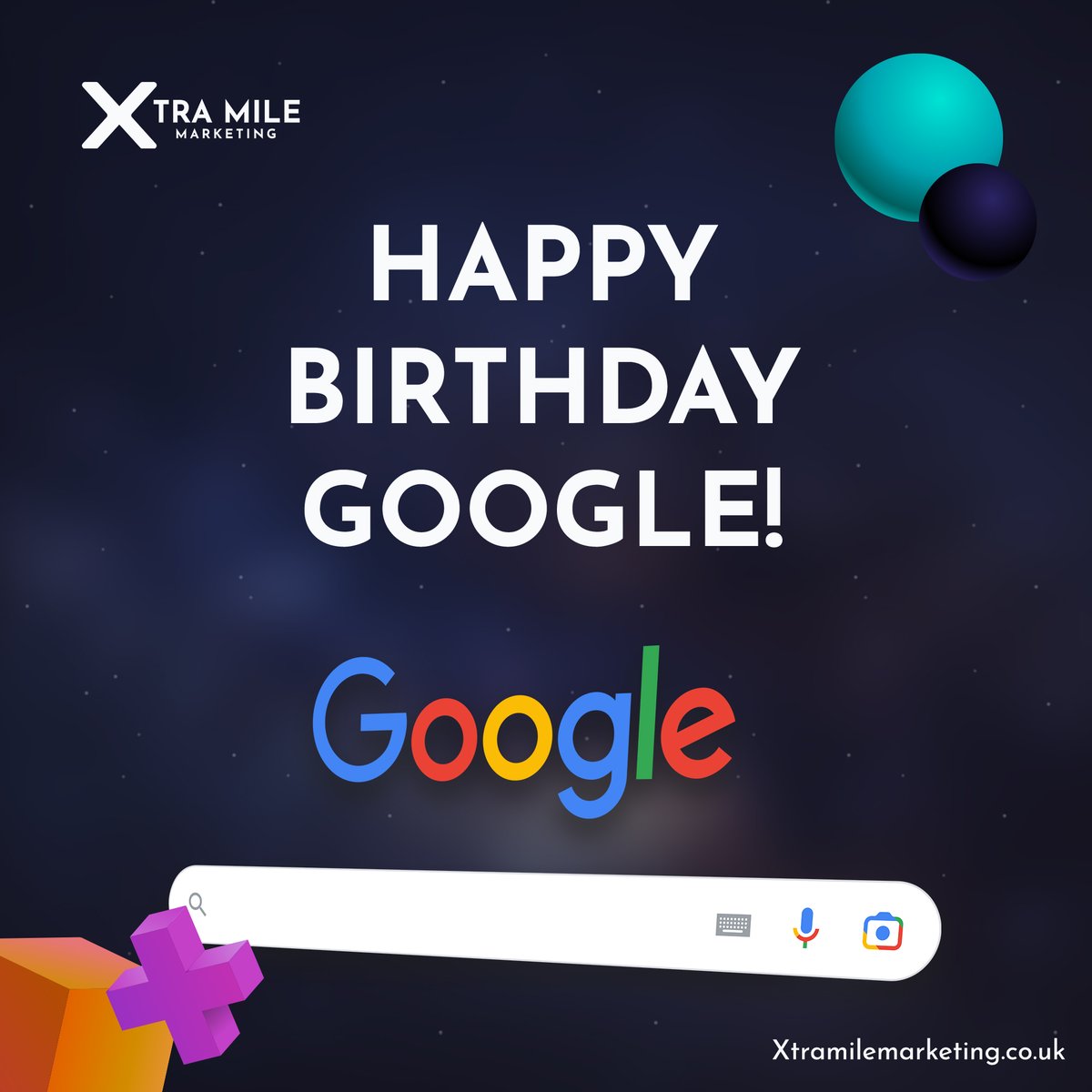 🎉 Happy 26th birthday, <a href="/Google/">Google</a>! 🎂

From search to ads, Google is at the heart of everything we do in digital marketing and web design at Xtra Mile Marketing.

Here's to 26 years of innovation and counting! 🚀

#Google26 #DigitalMarketing #SEO