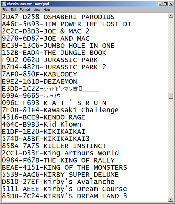 Okay, since there were no programs that printed SNES internal header checksums into the console/text output, I programmed up my own.  That's the first step done for matching UFO/X-Terminator codes up to their game names.
