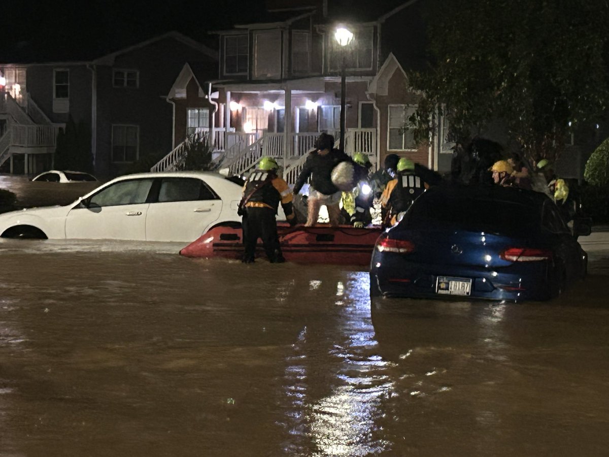 ATLANTA WATER RESCUES: Fire crews conducting water rescues as neighbors in Peachtree Park apartments evacuate due to rising flood waters from Peachtree Creek. Full report starting at 4:00