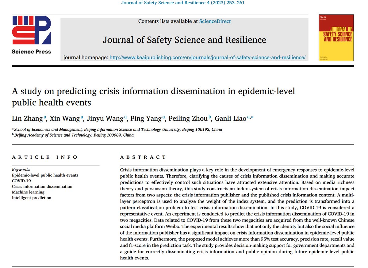 Journal_JSSR's tweet photo. 📰#NewArticle in 2023      

"A study on predicting crisis information dissemination in epidemic-level public health events"

#PublicHealth #information  

Read more: https://t.co/XBovyuCN1q https://t.co/OzfFrmkoHI