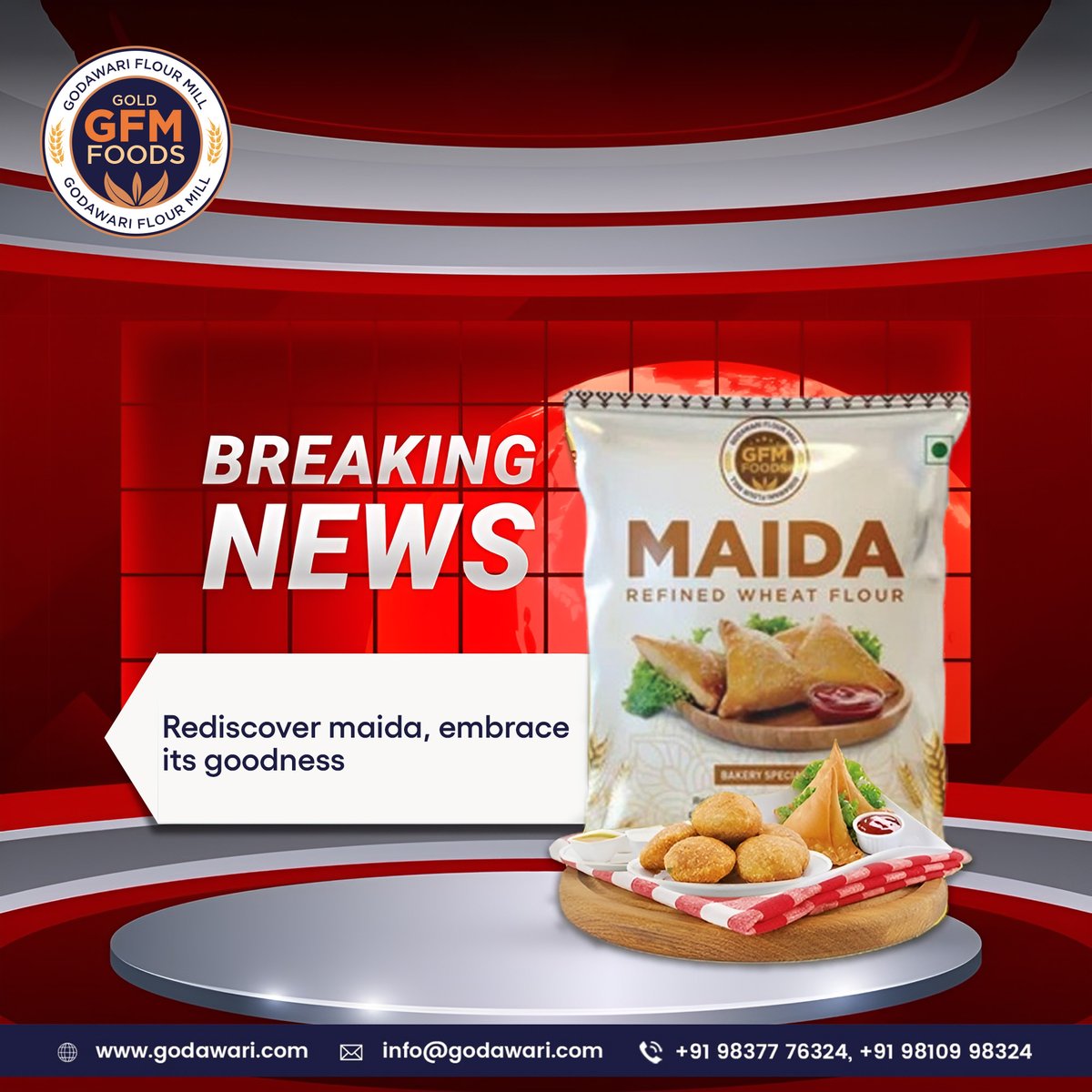 GodawariMill's tweet photo. Taste the goodness of Godawari Flour Mill's maida. Our refined wheat flour is perfect for all your baking needs.  Try it today!

Contact us Today:

📞 8267919501

#GodawariFlourMill #GFM #BreakingNews #Maida #RediscoverMaida #Goodness #WhwatFlour #PureQuality #FinestQuality https://t.co/1hquodVVMQ