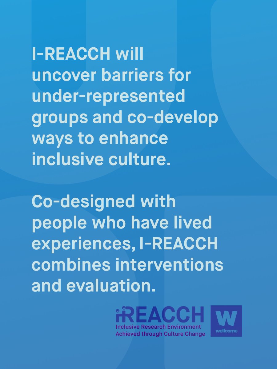 I_REACCH's tweet photo. We are thrilled to share our project, I-REACCH, funded by @wellcometrust.

I-REACCH enhances inclusive culture in research through 5 pilot workstreams; combining data, interventions, and evaluations to create positive action and evidenced outcomes.

#researchculture #ireacch https://t.co/WVv9ReQ0CX