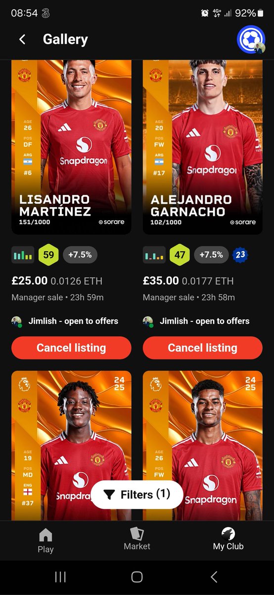 Elvis92ttv's tweet photo. These 4 cards for sale on @Sorare #sorare will let all 4 leave for £100 for the lot including special garnacho send offers https://t.co/kp8JX76gUJ