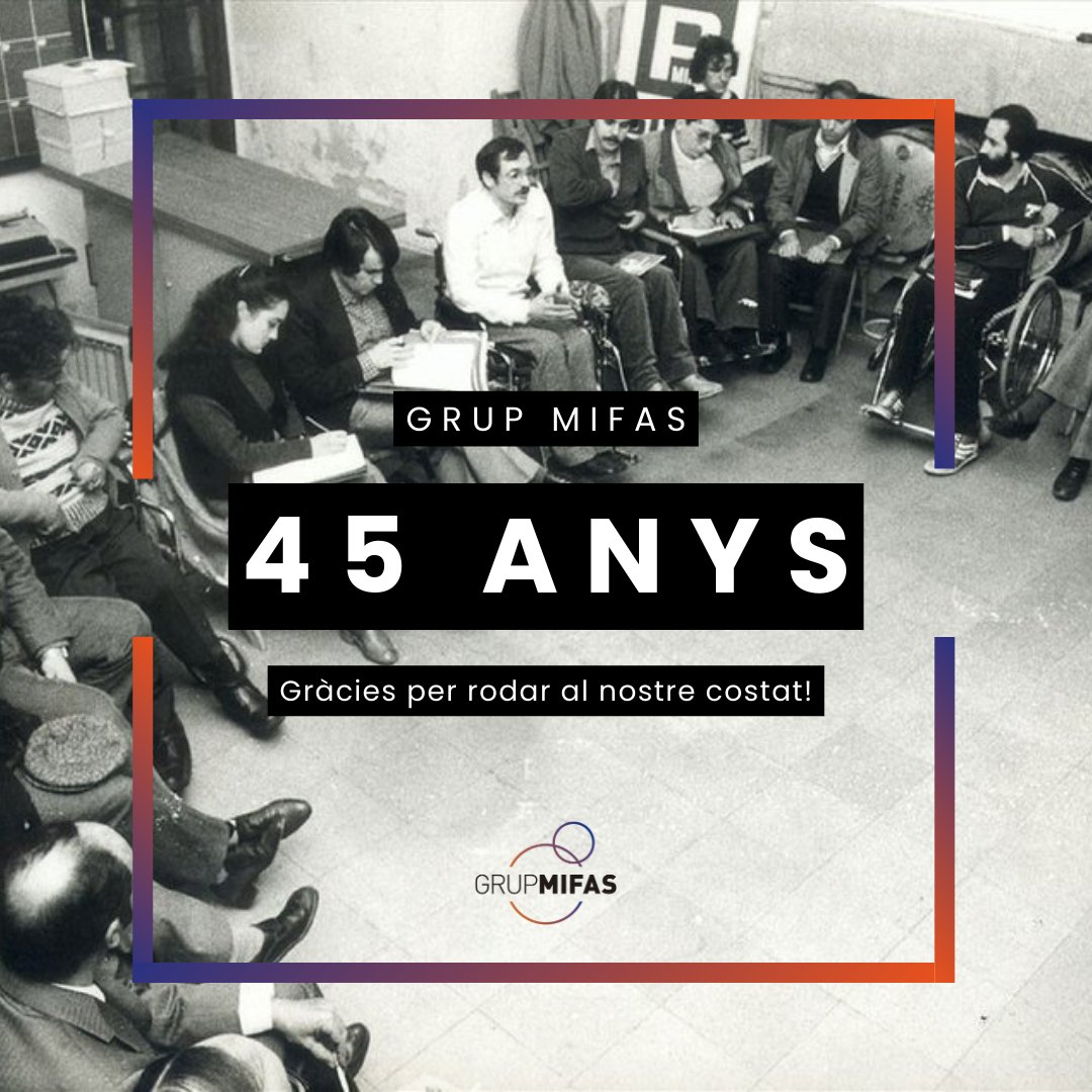 45 anys fent camí pels drets de les persones amb discapacitat! 🎉

Avui celebrem compromís, esforç i, sobretot, persones. MIFAS és un cor que batega gràcies a vosaltres.

Hem crescut, hem canviat, però seguim lluitant per la inclusió i l’accessibilitat per a tothom. Gràcies ! 🙌
