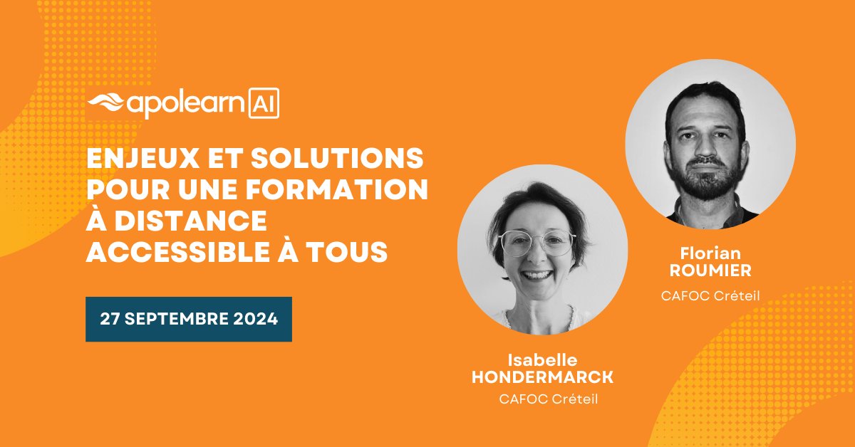 apolearn's tweet image. 🎙️ Aujourd'hui 14h : Webinaire Accessibilité & IA en Formation
B. GAILLARD & P. BRIAND (Apolearn) interviewent I. HONDERMARCK & F. ROUMIER (experts)
Accessibilité numérique (RGAA)
Impact sur l'apprentissage à distance
Formations inclusives
hubs.la/Q02RkC_j0