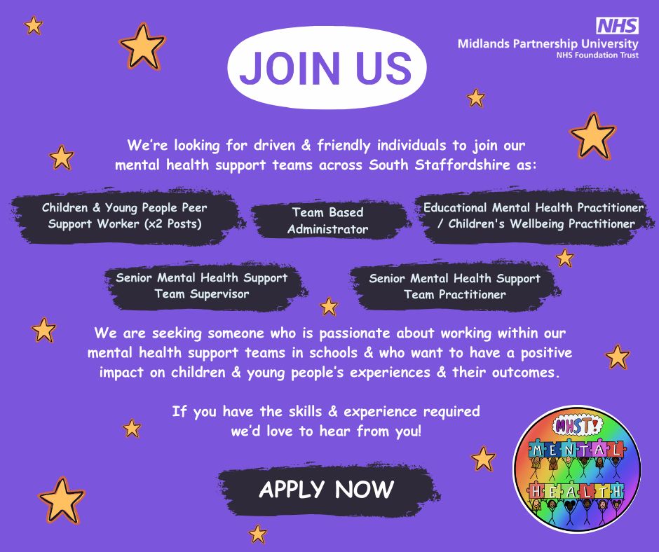 There's still time to apply!
 
Would you like to join our amazing mental health support teams across South Staffordshire? If so, we have several vacancies available &amp; we'd love to hear from you!