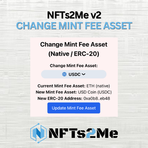 NFTs2Me's tweet photo. 💥 #NFTs2MeV2 Drop!

Want to change your mint fee to ERC-20 or native token? 🚀 Now you can easily change back and forth the mint fee asset directly from your dashboard even if the minting is ongoing! ⚙️

This integrates awesomely with our Mint With Native feature 💫✨