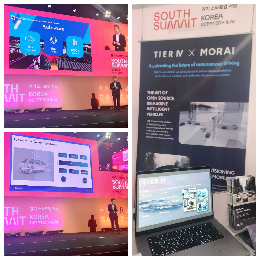 tier_iv_japan's tweet photo. #ティアフォー のCEOの加藤真平が #SouthSummitKorea で登壇し、当社のビジネスと #Autoware について話しました🚗ブースを共同出展したパートナーの #MORAI 、ブースにお越しいただいた皆様、ありがとうございました！🙌

ティアフォーについて詳しくはこちら 👉
https://t.co/HZIU8ulIJj https://t.co/9RgDhHYCXw