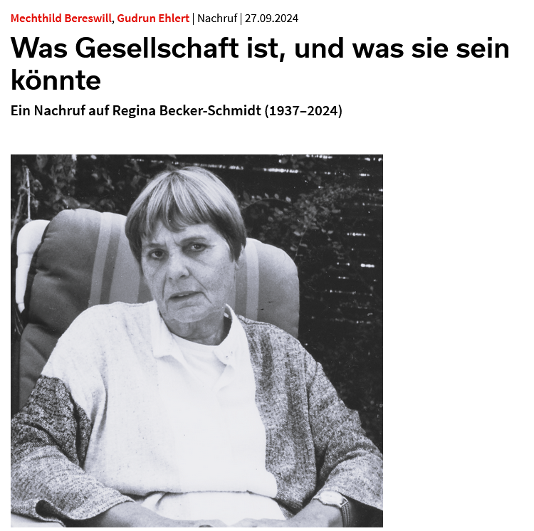 „Wer sich auf ihre soziologischen Reflexionen einlässt, folgt den Spuren eines kritischen Denkens, das sich jeder Komplexitätsreduktion verweigert.“ Mechthild Bereswill und Gudrun Ehlert würdigen die große Soziologin und Feministin Regina Becker-Schmidt:

soziopolis.de/was-gesellscha…