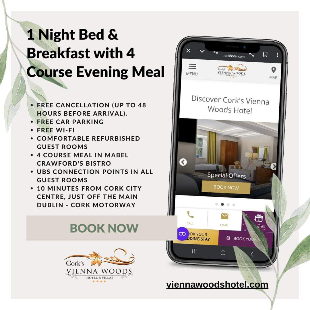 Enjoy a relaxing escape at Cork’s Vienna Woods Hotel with our 1 Night Bed &amp; Breakfast package, Book now for the perfect getaway at Cork’s Vienna Woods Hotel! 🍂  viennawoodshotel.com
<a href="/pure_cork/">Pure Cork</a> <a href="/OriginalIrishHt/">Original Irish Hotels</a> 
#Staycation #LuxuryEscape #CorkHotels
