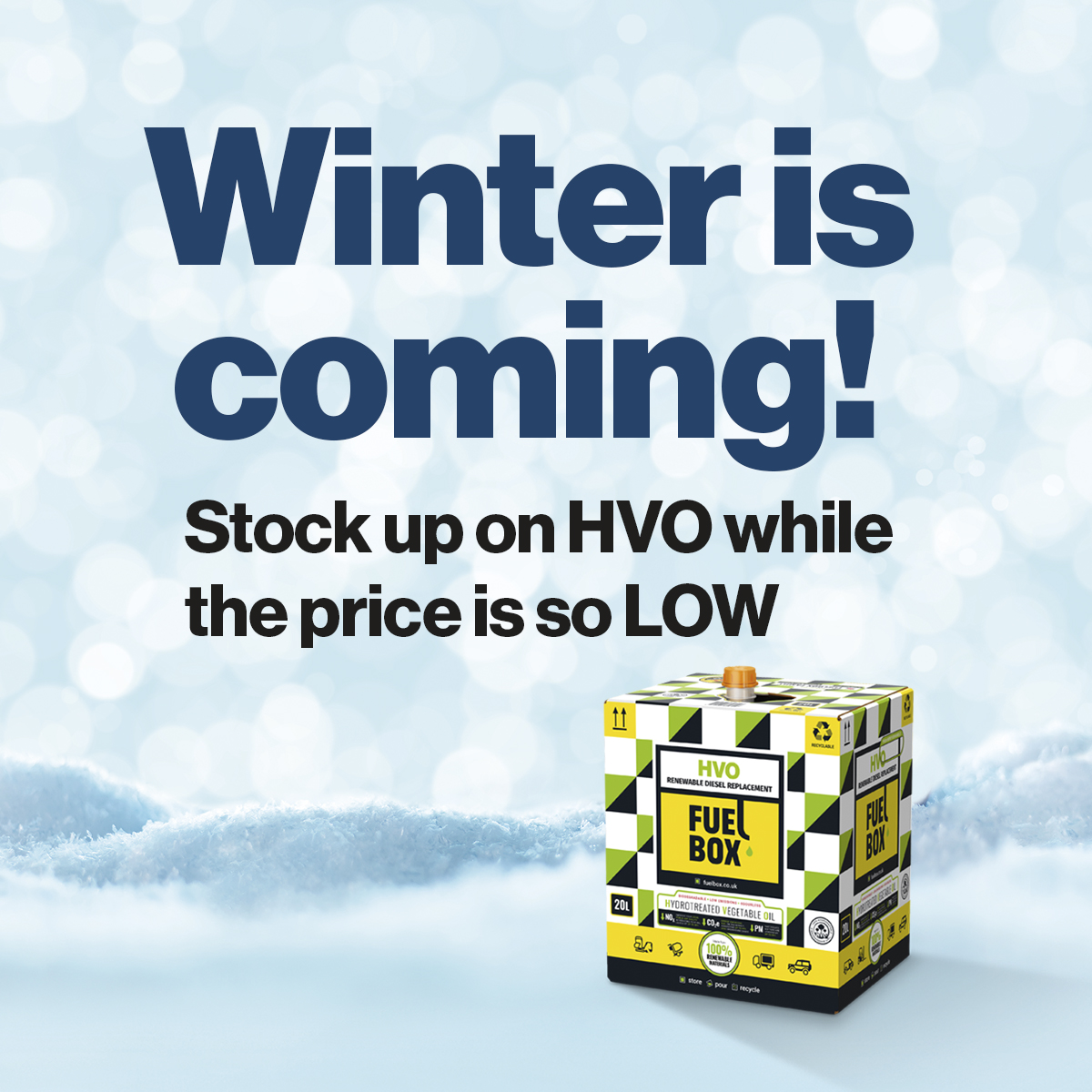 fuelboxfamily's tweet photo. Stock up for winter with our HVO (Hydrotreated Vegetable Oil) FuelBoxes. 

They are FAME-free, meaning they are perfect for long-term storage without the risk of fuel degradation, filter blockages or bacterial growth.
 
Call the FuelBox Team on 01279 425 757 https://t.co/NHOinECgqi