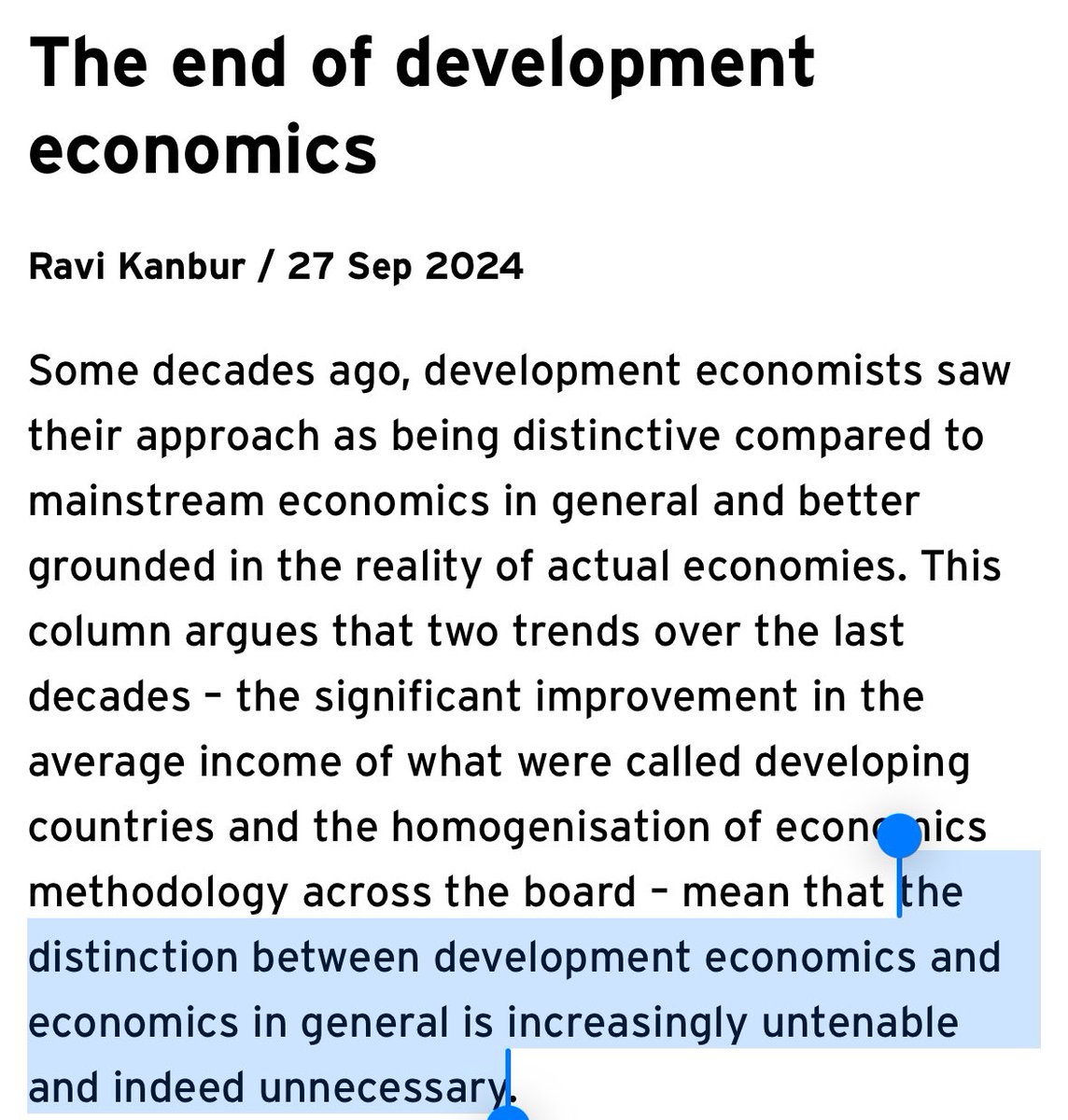 Richard Baldwin (@baldwinre) on Twitter photo Ravi Kanbur on how & why development economics died <a href="/voxeu/">VoxEU</a>
🔗cepr.org/voxeu/columns/… cc: <a href="/cepr_org/">CEPR</a> <a href="/rodrikdani/">Dani Rodrik</a> <a href="/IndermitGill/">Indermit Gill</a> <a href="/wb_research/">World Bank Research</a> <a href="/CornellEcon/">Cornell Economics</a> Ravi Kanbur on how & why development economics died <a href="/voxeu/">VoxEU</a>
🔗cepr.org/voxeu/columns/… cc: <a href="/cepr_org/">CEPR</a> <a href="/rodrikdani/">Dani Rodrik</a> <a href="/IndermitGill/">Indermit Gill</a> <a href="/wb_research/">World Bank Research</a> <a href="/CornellEcon/">Cornell Economics</a>