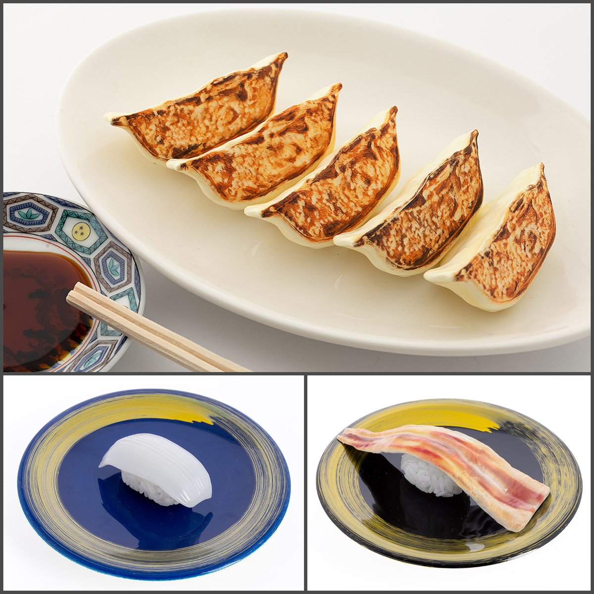 Introducing StudioSYUTO's newest plastic models of Squid Sushi, Anago Sushi,  and Gyoza! These models faithfully recreated the famous Japanese delicacy!  Preorder today at GOODSMILE ONLINE SHOP US! Shop: https://t.co/wUggZ0G4Nl  #Goodsmile, image size:1200x1200