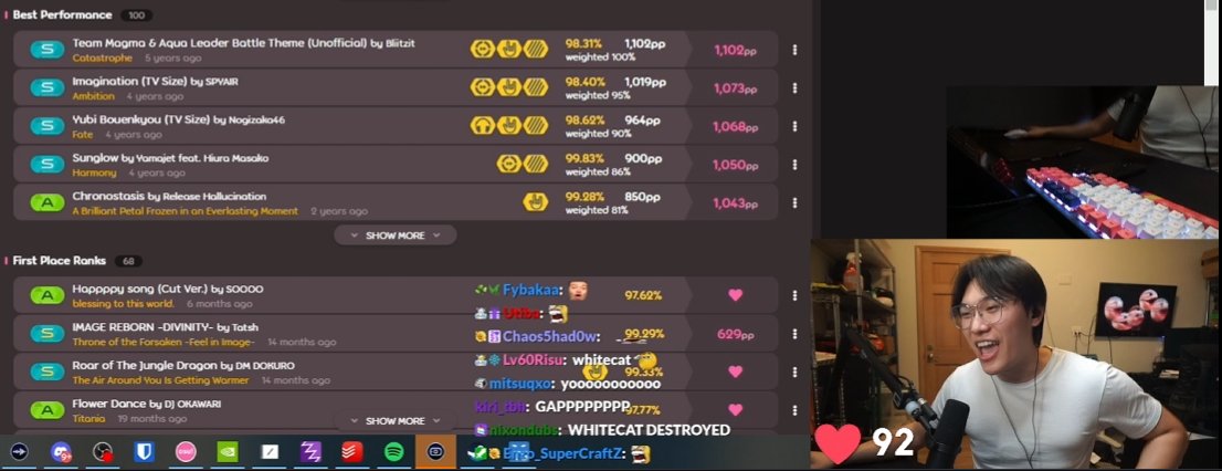 BtmcUpdates's tweet photo. BREAKING: BTMC now has a top play higher than @WhiteCatOsu's, beating the former pp record by 14pp! (1116pp vs 1102pp)

After 5 years, WhiteCat got destroyed. https://t.co/8r4AJI6qFu