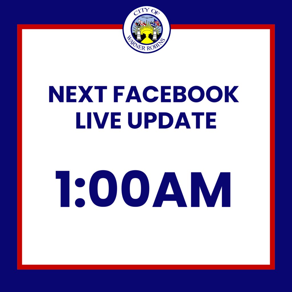 warnerrobinscvb's tweet photo. The City of Warner Robins will give a Hurricane Update via Facebook Live at 1:00am tonight. https://t.co/QCSAugCK7L
