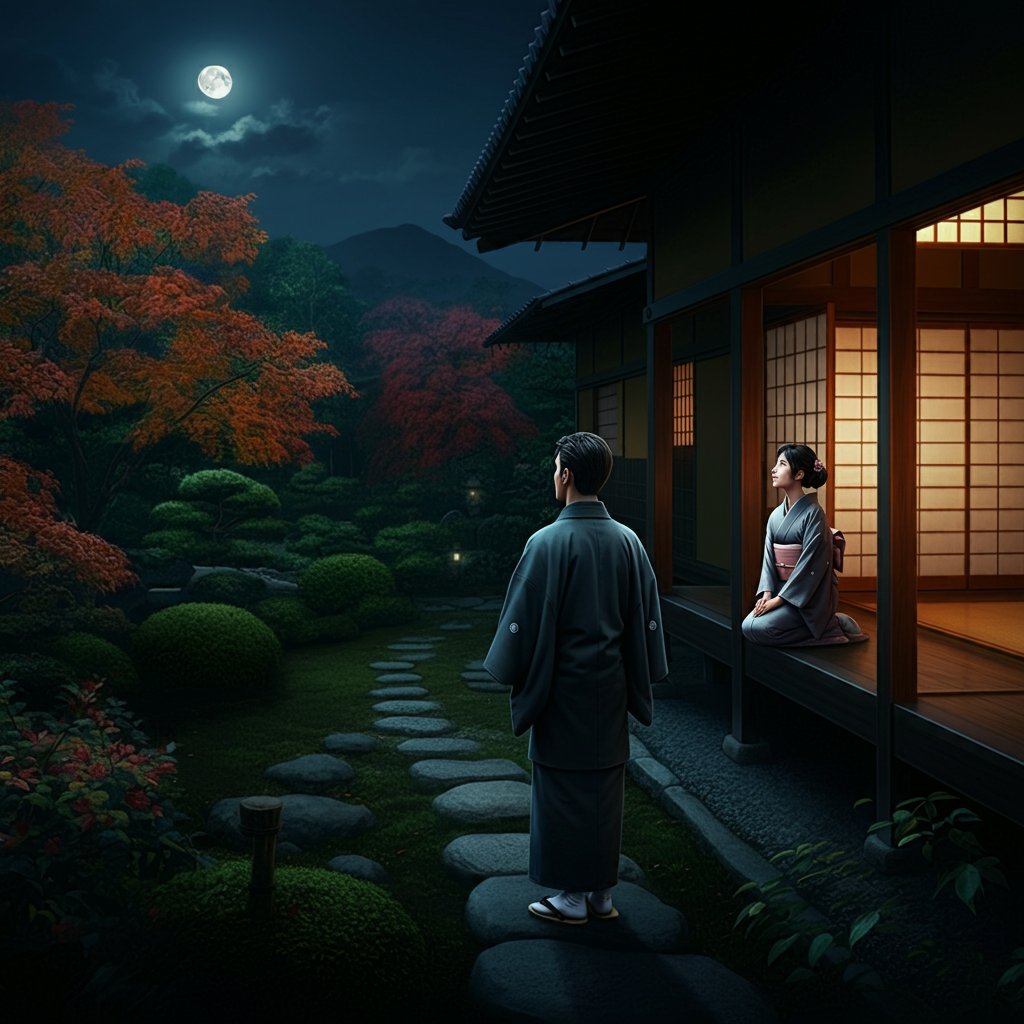 芥川龍之介『秋』の一場面を画像生成してみました。時代や、季節、髪型や着物も設定しましたが、日本文化の細かい所の再現はまだ難しいのでしょうか。悲壮感出過ぎ、月見上げてくれない、寝そべる...ちょっとしたエラーも楽しいです。