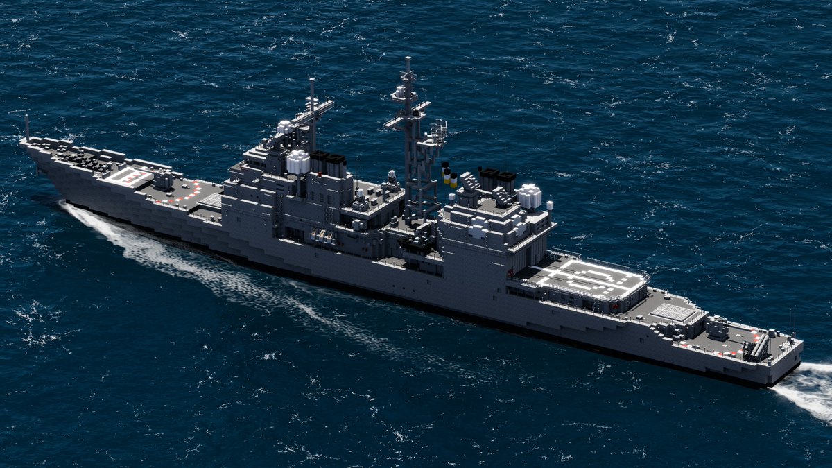 pengui_in777's tweet image. 伊吹型ミサイル巡洋艦
非常に高い防空能力を持つ大型の戦闘艦。かなり古い艦艇ではあるが、改修工事を重ねることで現役に留まっている。モデルはタイコンデロガ級。前期型と後期型がごっちゃになってます。
＃マインクラフト軍事部