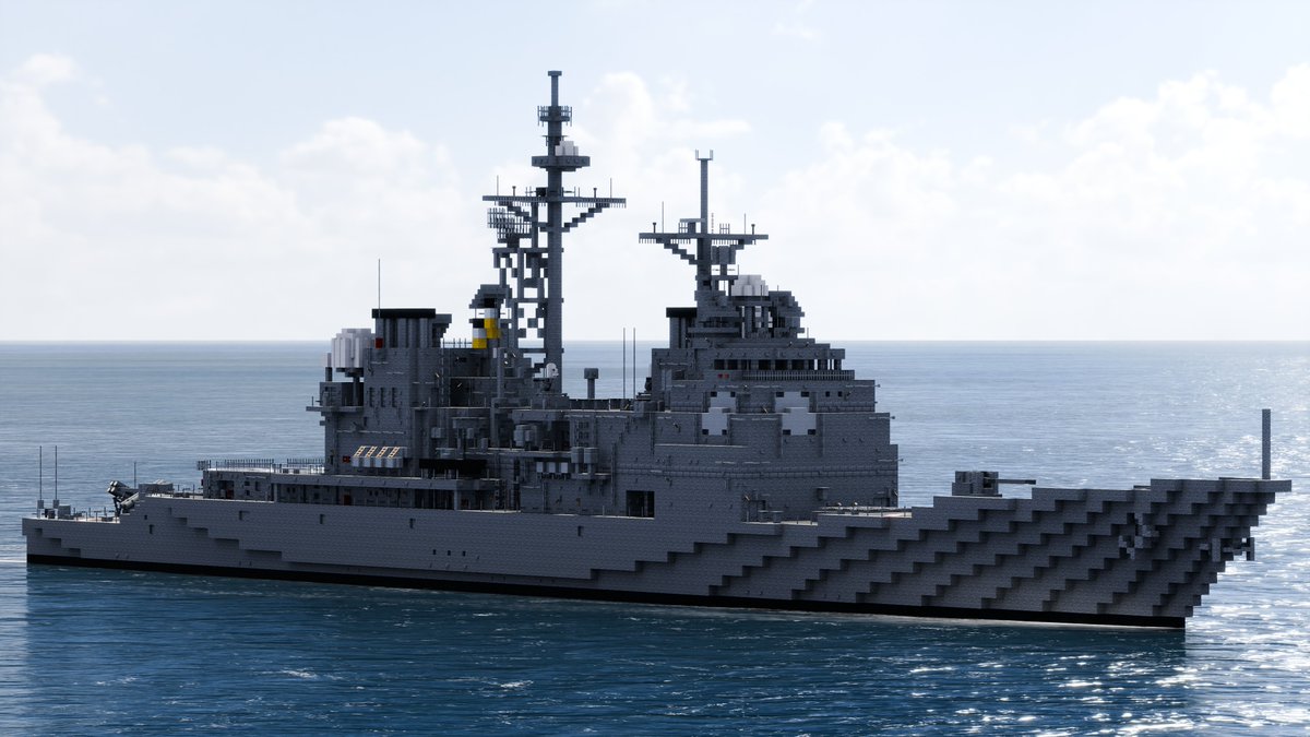 pengui_in777's tweet image. 伊吹型ミサイル巡洋艦
非常に高い防空能力を持つ大型の戦闘艦。かなり古い艦艇ではあるが、改修工事を重ねることで現役に留まっている。モデルはタイコンデロガ級。前期型と後期型がごっちゃになってます。
＃マインクラフト軍事部