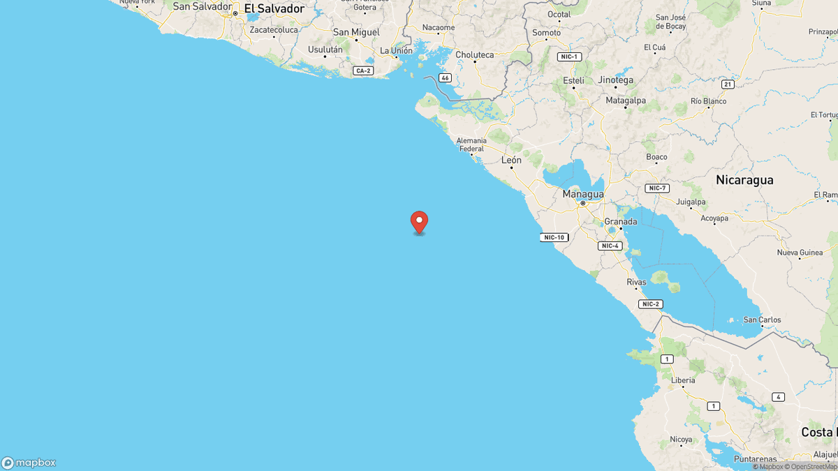 QuakeAlerts's tweet image. A magnitude 5.1 earthquake took place Near Coast Of Nicaragua at 03:39 UTC (19 minutes ago). The depth was 51.4km and was reported by NEIC. #earthquake #earthquakes #Corinto #Nicaragua