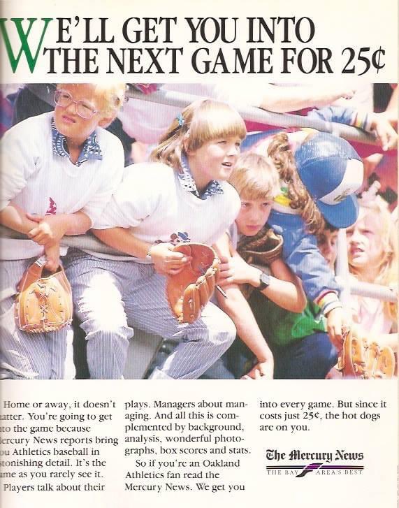 This little four-eyed-twinning-with-her-bestie girl loved going to A’s games. This pic would be the foundation for her entire career - the never ending quest to capture and amplify that feeling that only sports can provide. Worth way more than $.25.