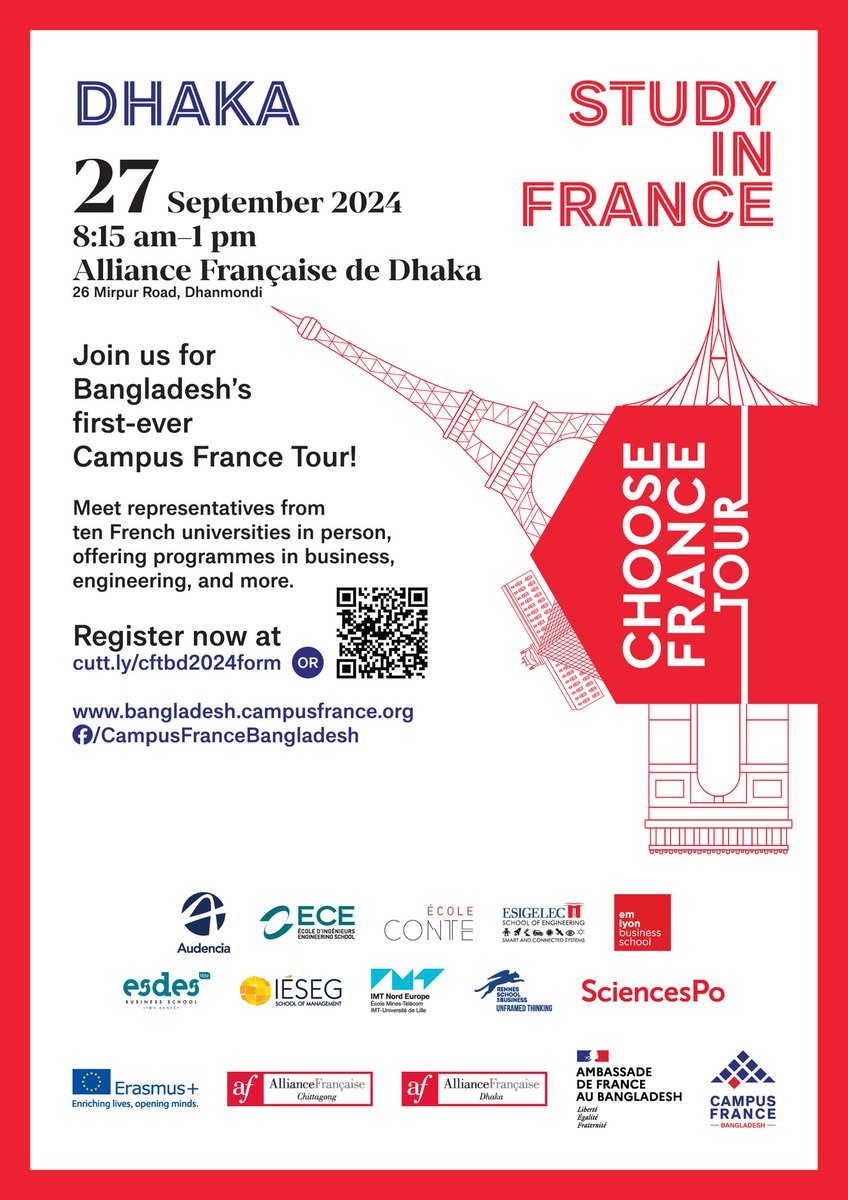PromoAsie's tweet photo. 🔵 🔴  Bangladesh's first-ever Campus France Tour! 🇨🇵 🇧🇩
🗓️ Friday, septembre 27
📍Second stop at DHAKA
Bangladeshi students, Welcome to France !
@FRauBangladesh
@CampusFrance https://t.co/22Z7cMdJFh