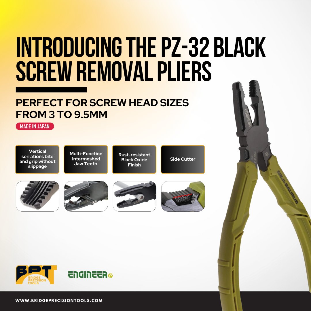 BridgePrecision's tweet photo. Say goodbye to stubborn screws with our PZ-32 Screw Removal Pliers! Just grip, twist, and watch those damaged screws come right out—quick and easy!
https://t.co/lXbhpVDLcn

#screwextractor #pliers #automotiverepair #buildingmaintenance #tools #japanmade #qualityguaranteed https://t.co/EkZT9gkULE