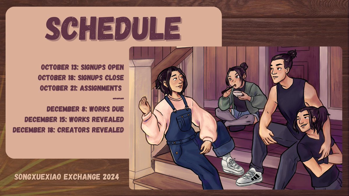 Hello Yi City!! Have you heard about the party? The Songxuexiao Exchange is back for round five! Signups open OCTOBER 13, so start planning your prompts!!