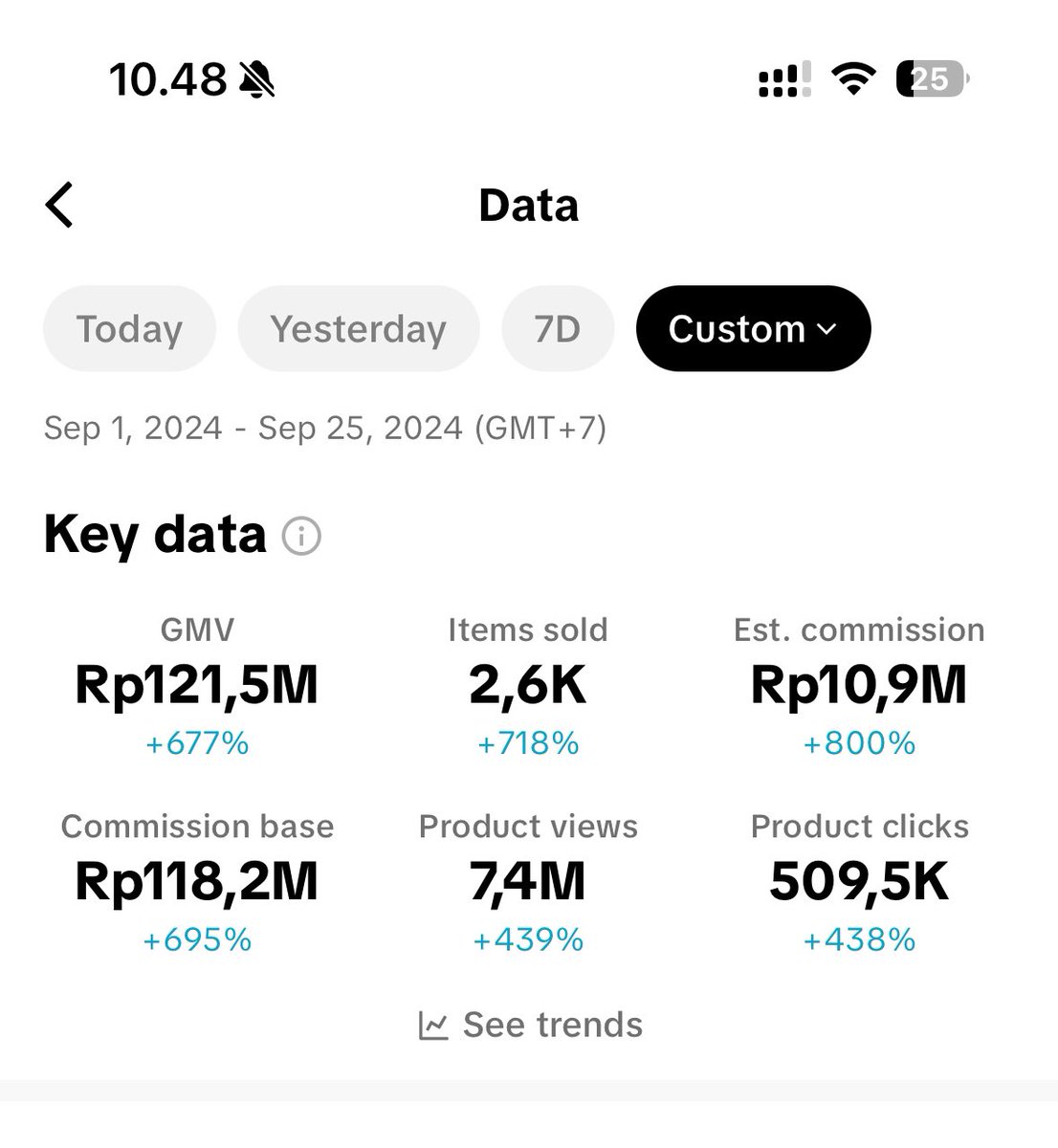 Setelah kurang lebih sebulan nyoba affiliate di TikTok, akhirnya nyentuh 2 digit komisi. 

Data pendapatan dari tanggal 1-25 September. 

Nih, ceritanyaa ⬇️⬇️